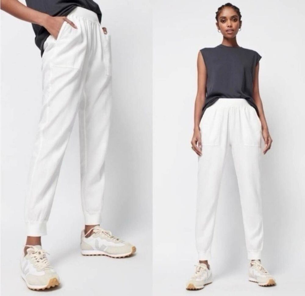 Faherty Arlie White Tencel and Linen Blend Joggers Small Minimalist Neutral